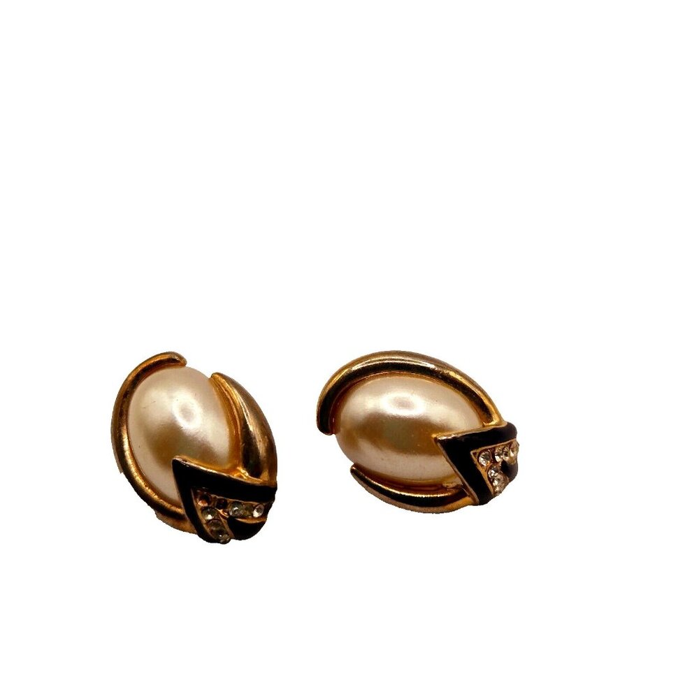 VTG Pierre Balmain signed Balmain Paris GP Stud earrings faux pearl rhinestone